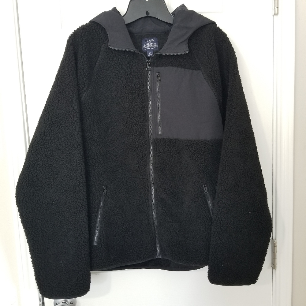 J.CREW Men's Hooded Sherpa Jacket Coat M Black NWT - Picture 2 of 14